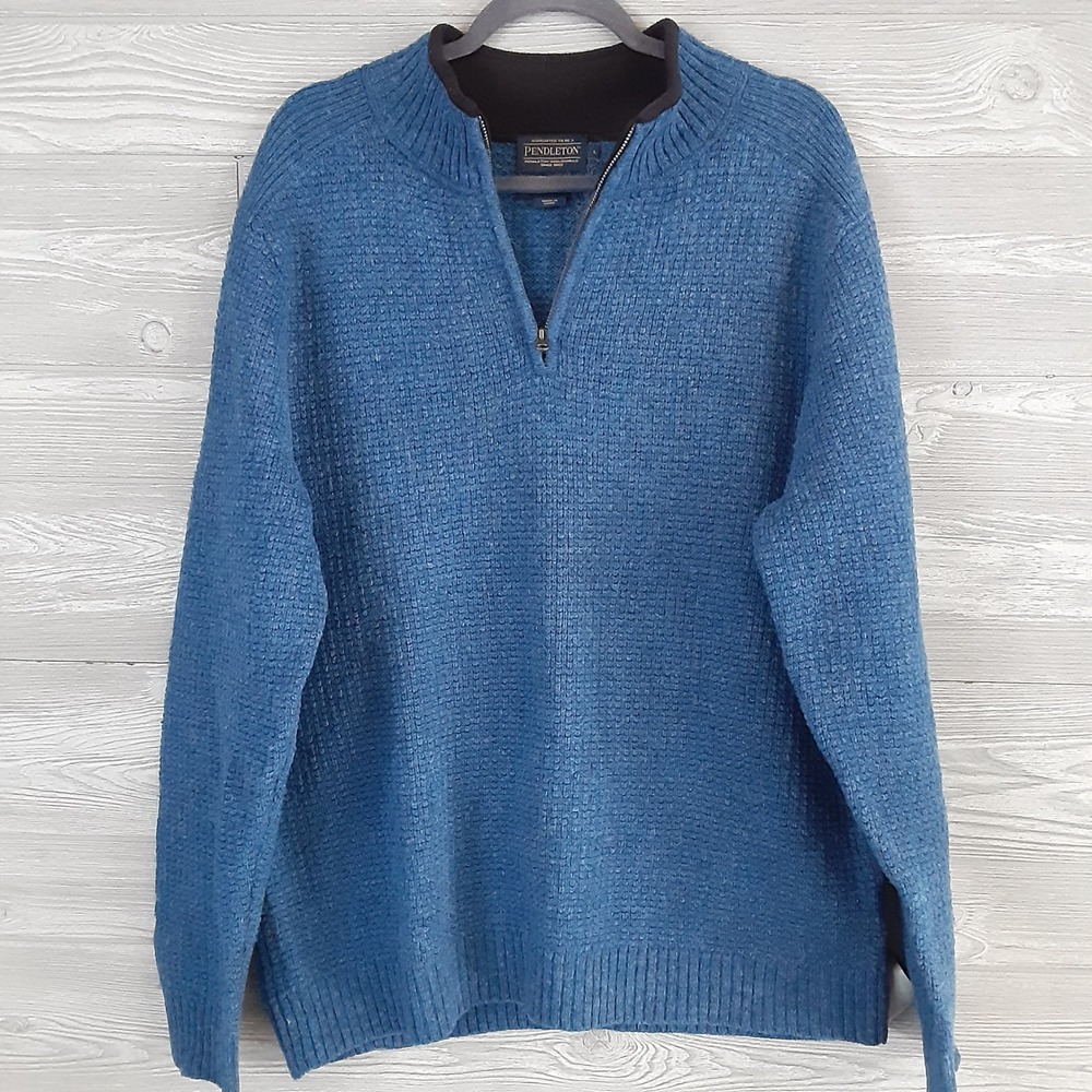Pendleton Mens Blue Washable Shetland Wool Quarter Zip Sweater Size  Large